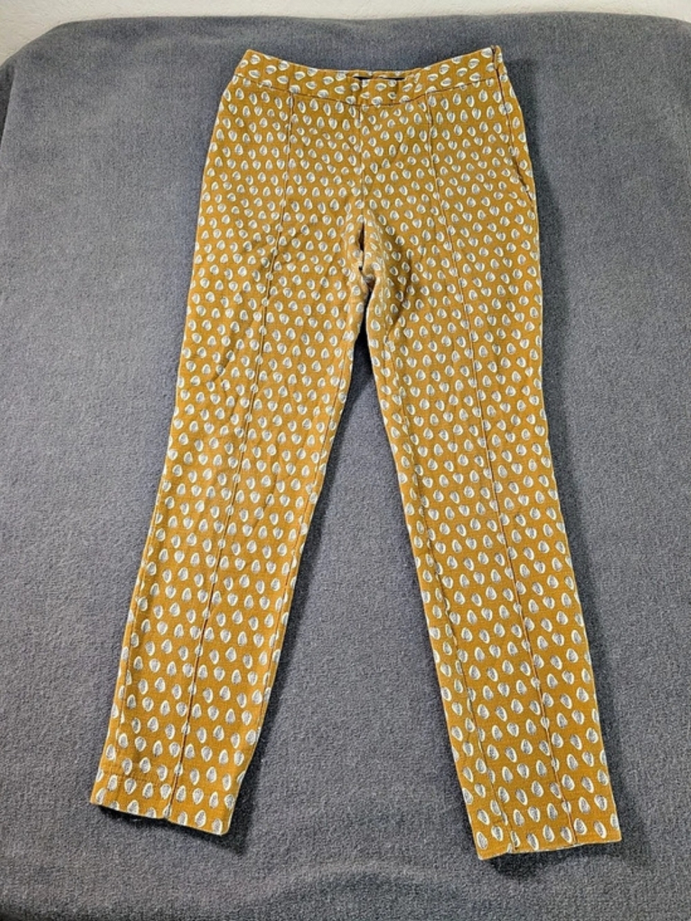 Zara Basic Mustard Yellow Leaf Print Tailored Ankle Trousers Small